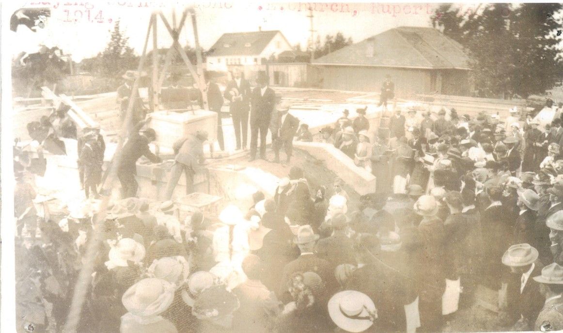 Laying Corner Stone for First Rupert Church - 1915